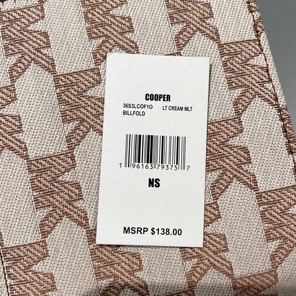 Michael Kors Men’s Women’s Cooper Logo Fabric Billfold Wallet Light Cream Multi - Picture 15 of 16